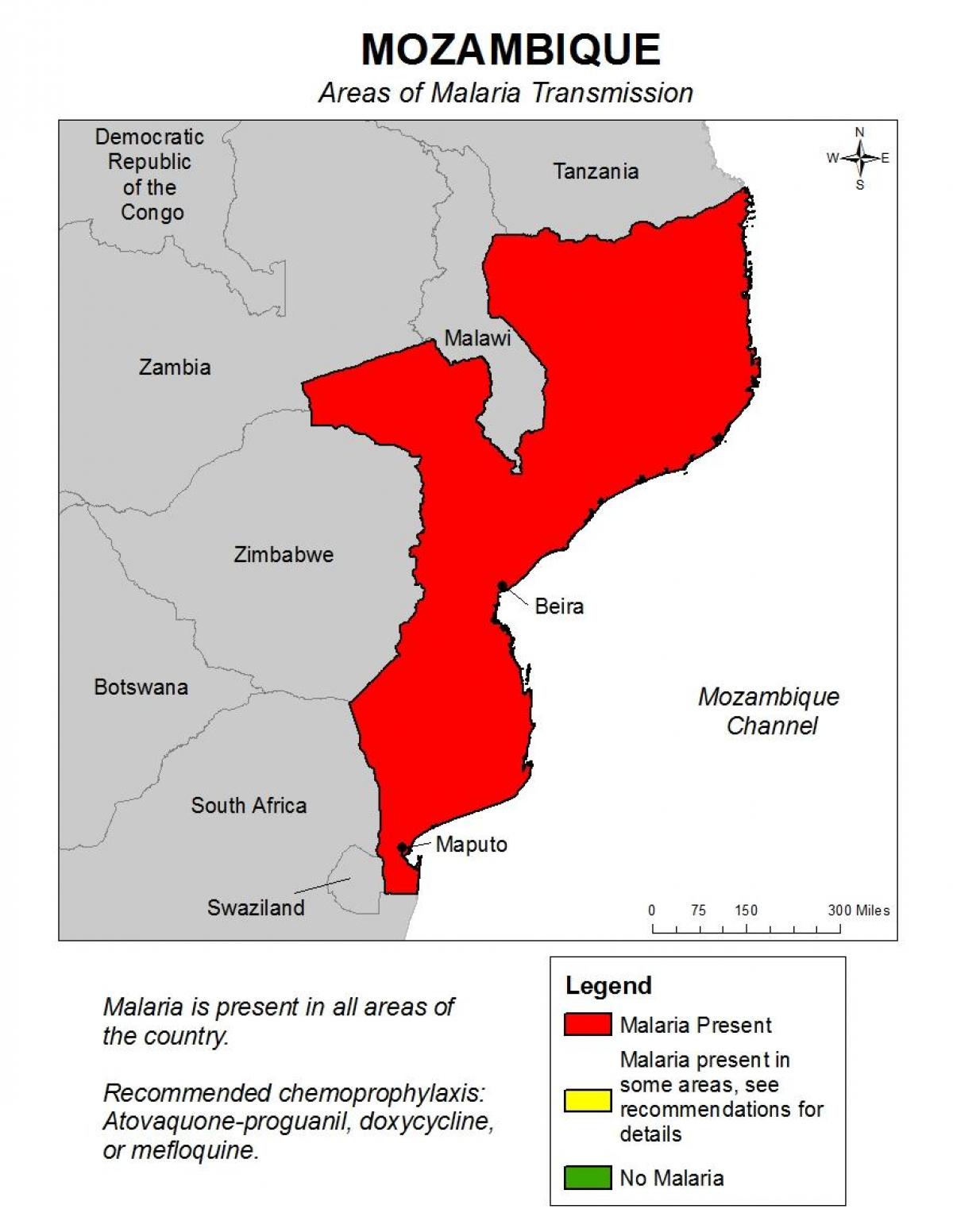 karta Mozambik malarije