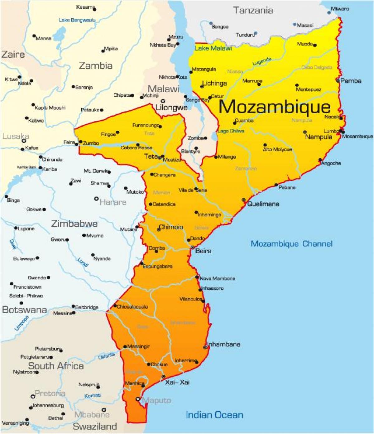 karta Mozambik karti s udaljenosti