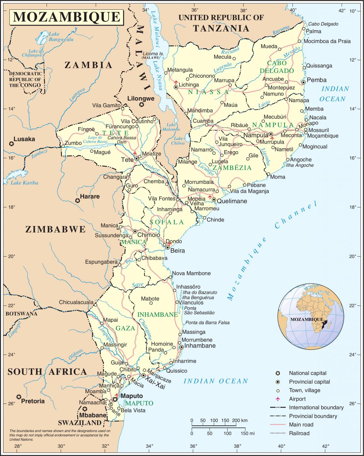zračne luke Mozambik na karti